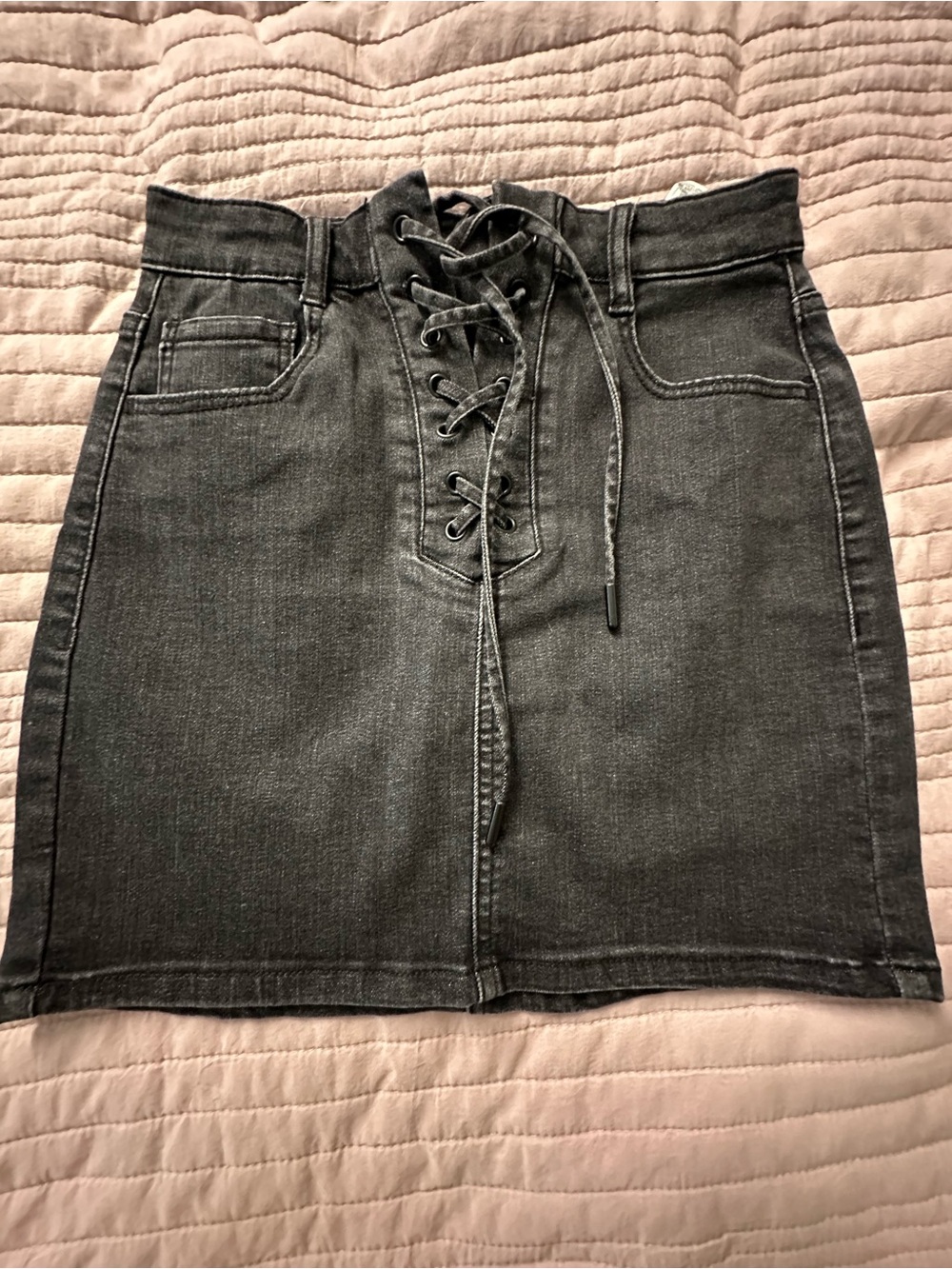 Garage Lace Up Denim Mini Skirt Black XS